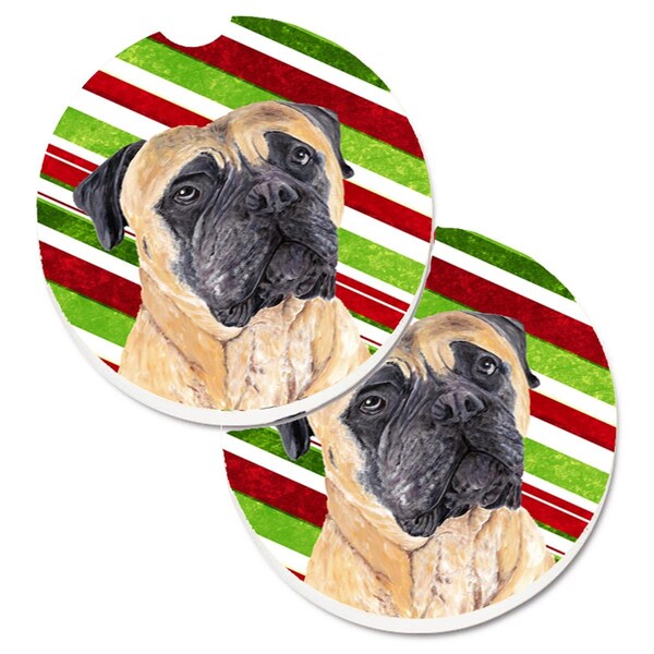 Carolines Treasures Mastiff Candy Cane Holiday Christmas Set of 2 Cup Holder Car Coaster SC9345CARC - main